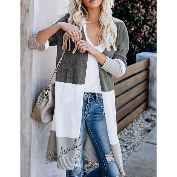 Boho Open Front Cardigan Loose Knit Lightweight Sweater - Picture 3 of 7